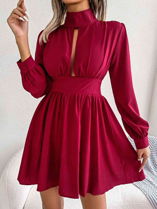 Cutout Turtleneck A-Line Mini Dress | Sugarz Chique Boutique