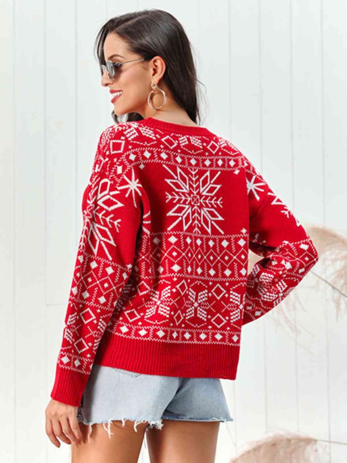 Snowflake Pattern Round Neck Sweater | Sugarz Chique Boutique