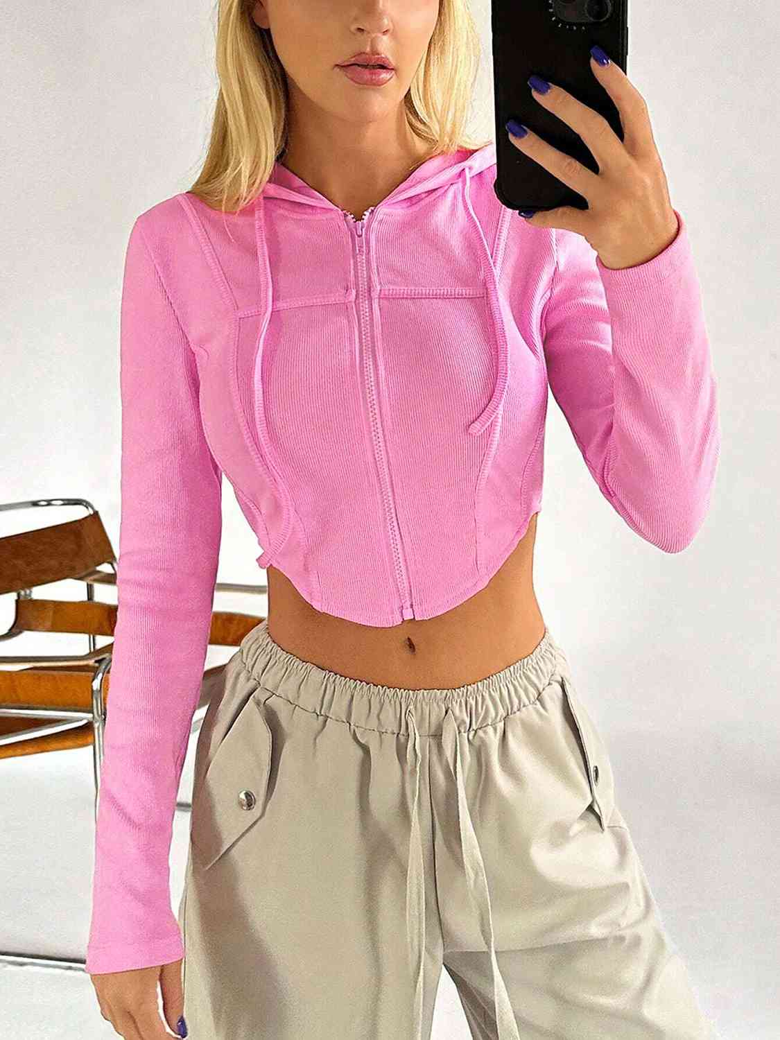 Drawstring Long Sleeve Cropped Hoodie | Sugarz Chique Boutique