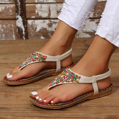 Beaded PU Leather Open Toe Sandals | Sugarz Chique Boutique