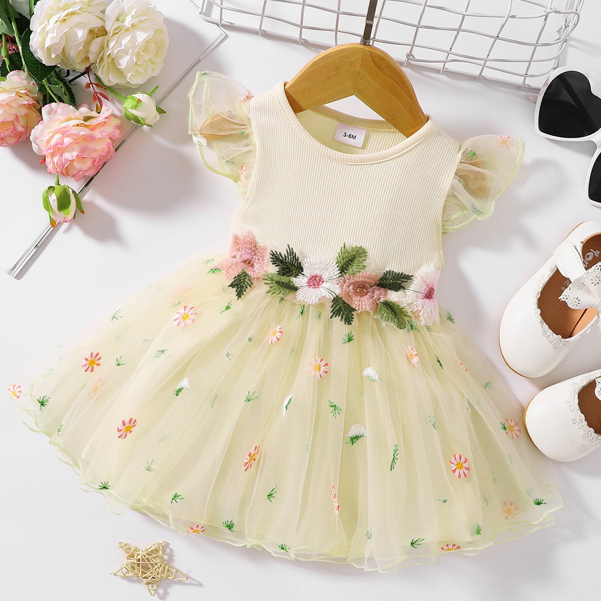 Embroidered Round Neck Flutter Sleeve Dress | Sugarz Chique Boutique