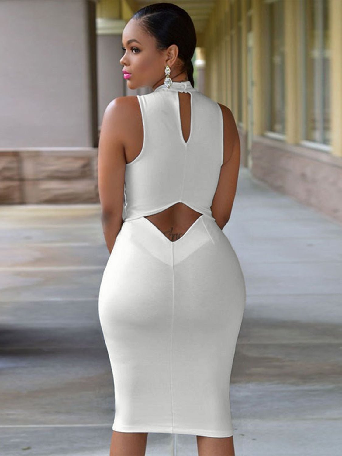 Cutout Mock Neck Sleeveless Dress | Sugarz Chique Boutique