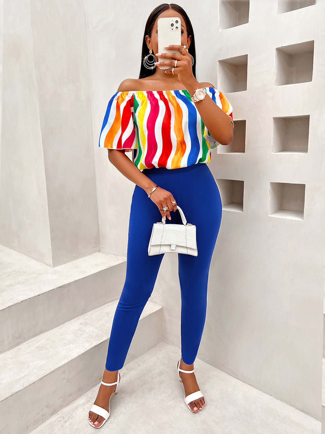 Multicolor Off Shoulder Top and Long Pants Set | Sugarz Chique Boutique