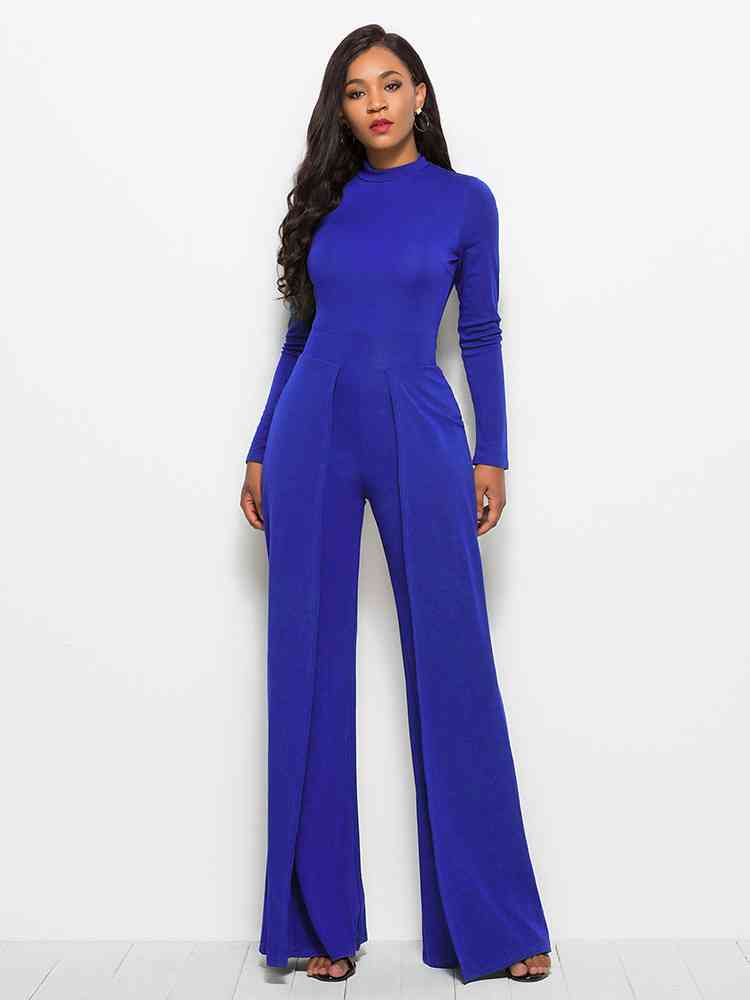 Long Sleeve Mock Neck Wide Leg Jumpsuit | Sugarz Chique Boutique