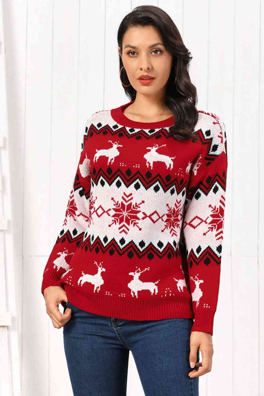 Reindeer Round Neck Sweater | Sugarz Chique Boutique