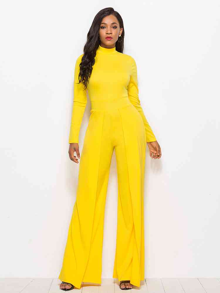 Long Sleeve Mock Neck Wide Leg Jumpsuit | Sugarz Chique Boutique