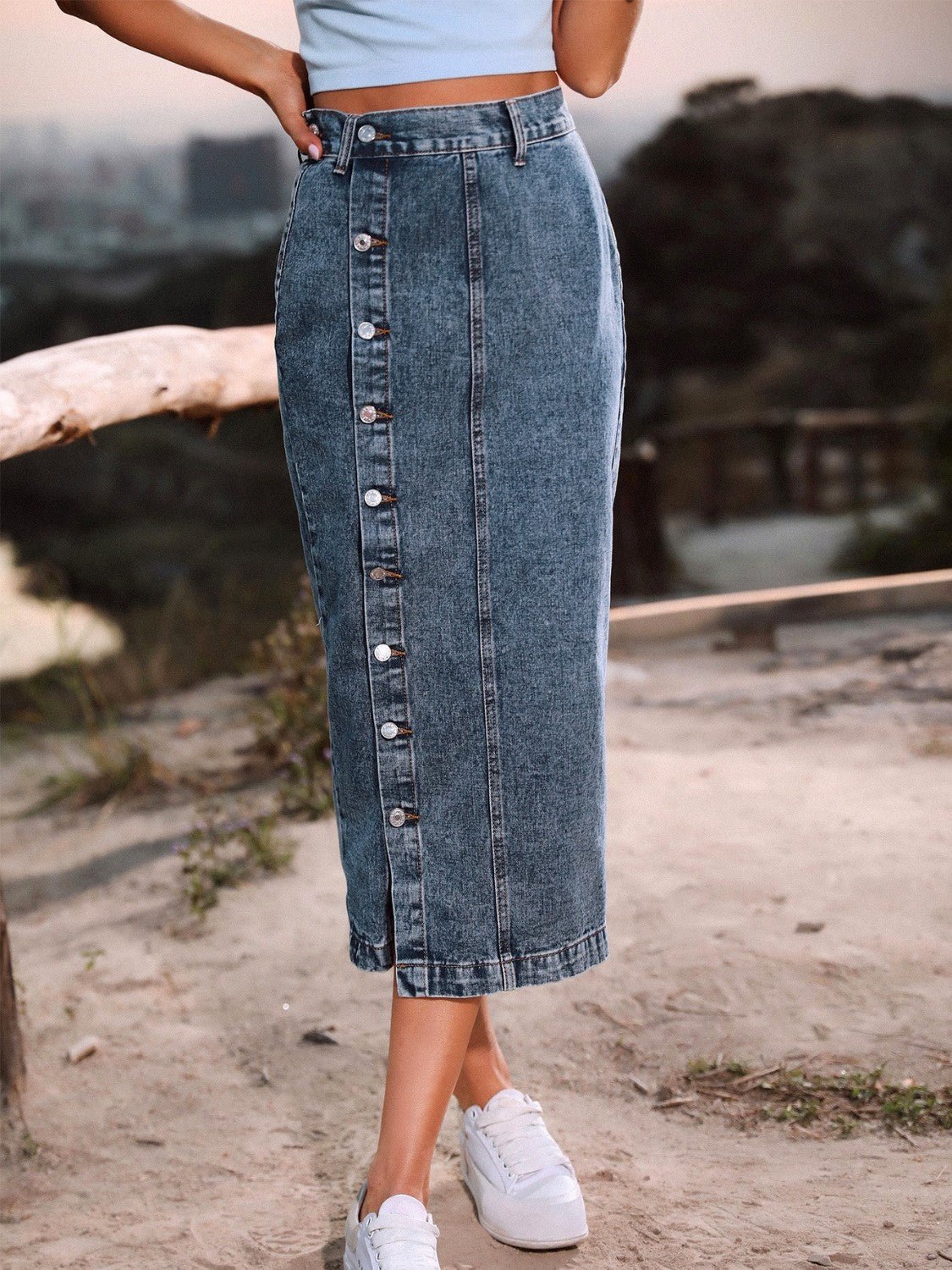 Button Down Denim Skirt | Sugarz Chique Boutique