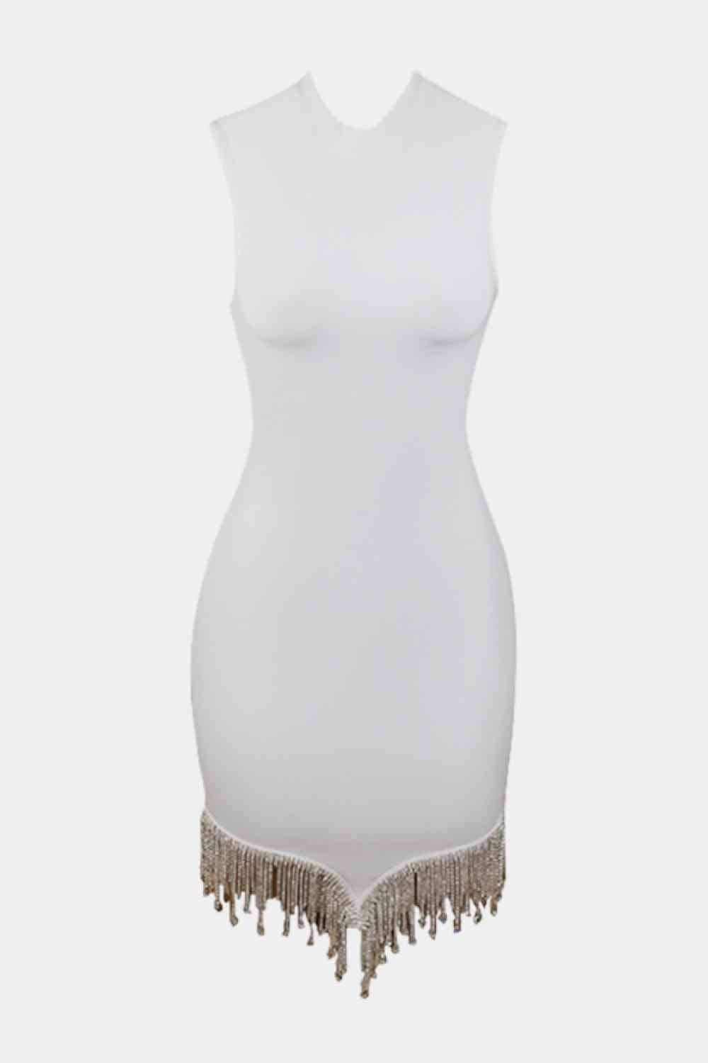 Rhinestone Tassel Hem Bodycon Dress | Sugarz Chique Boutique