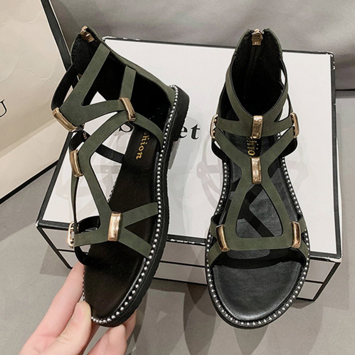 Open Toe Back Zipper Flat Sandals | Sugarz Chique Boutique