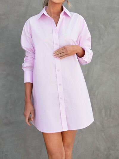 Button Up Long Sleeve Mini Shirt Dress | Sugarz Chique Boutique