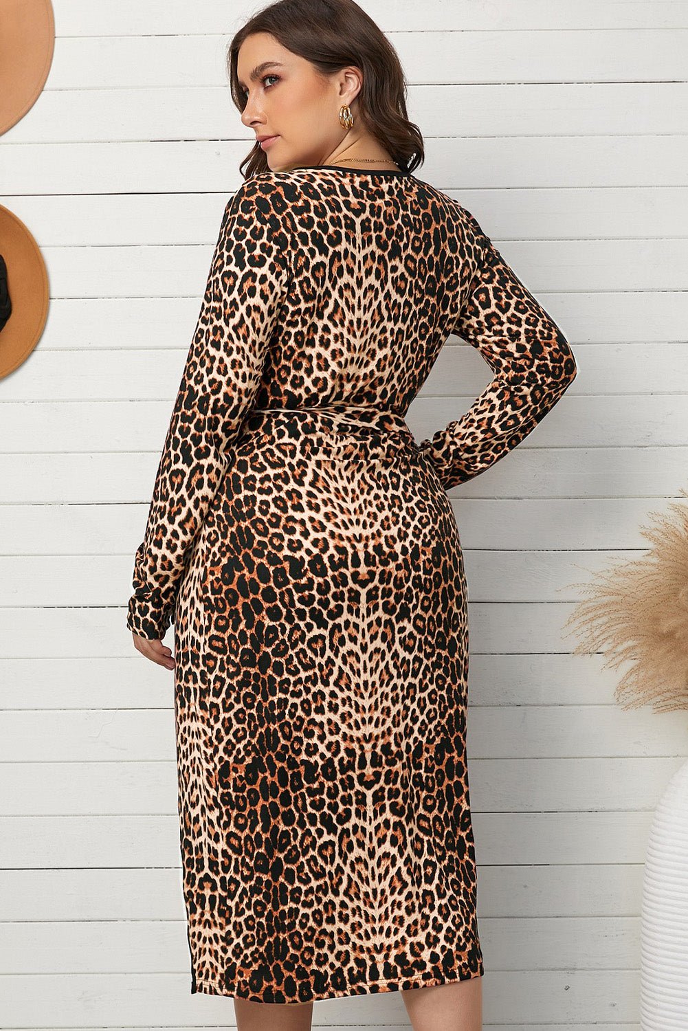 Plus Size Leopard Belted Surplice Wrap Dress | Sugarz Chique Boutique