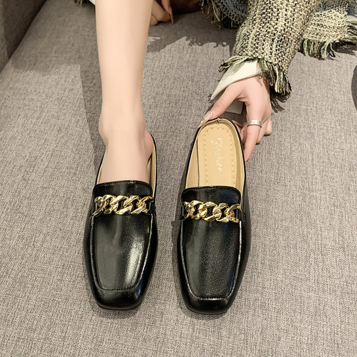 PU Leather Square Toe Flat Loafers | Sugarz Chique Boutique