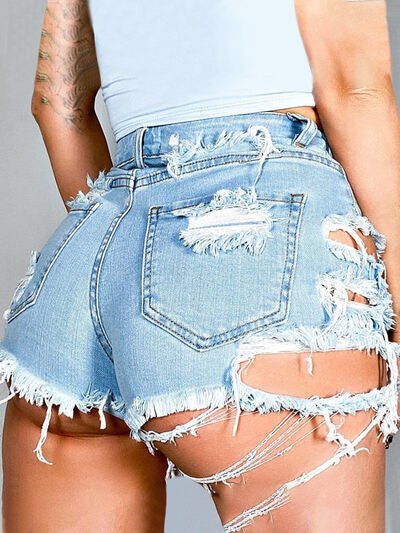 Distressed Raw Hem Denim Shorts with Pockets | Sugarz Chique Boutique