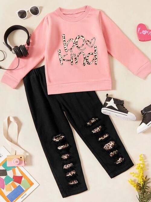 BE KIND Round Neck Top and Leopard Pants Set | Sugarz Chique Boutique