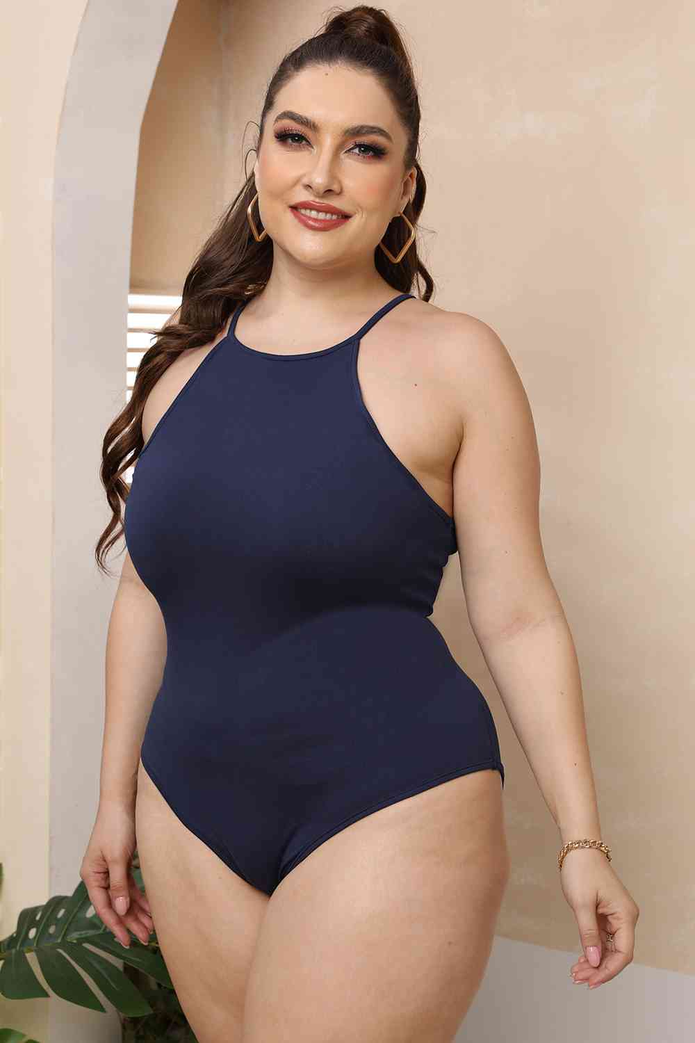 Plus Size Halter Neck Spaghetti Strap Bodysuit | Sugarz Chique Boutique