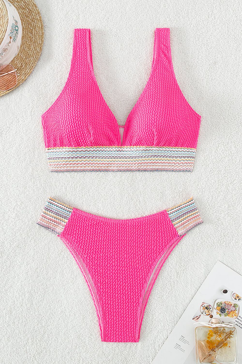 Contrast Textured High Cut Swim Set | Sugarz Chique Boutique