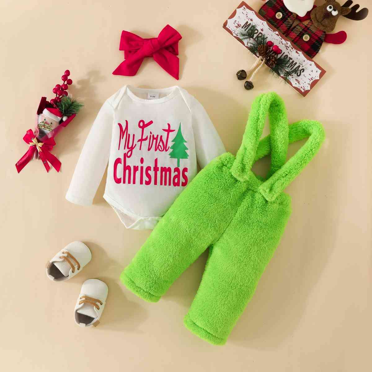 MY FIRST CHRISTMAS Graphic Bodysuit and Overalls Set | Sugarz Chique Boutique