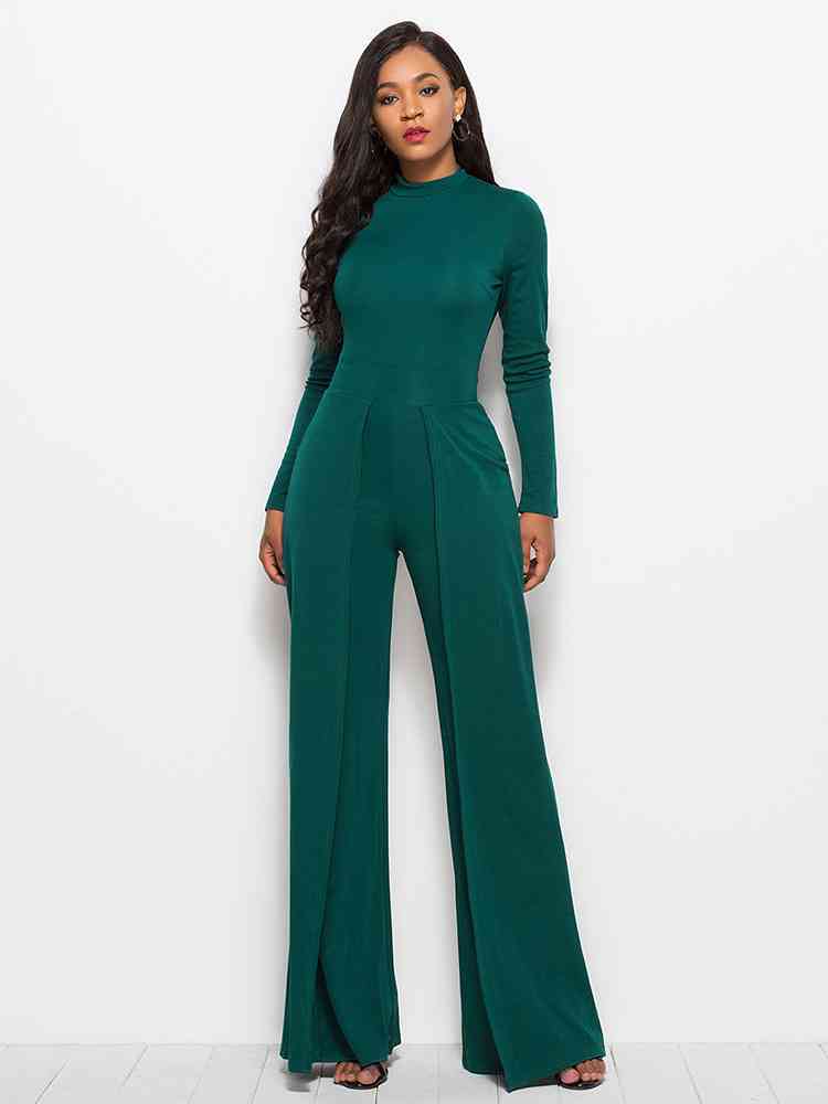 Long Sleeve Mock Neck Wide Leg Jumpsuit | Sugarz Chique Boutique