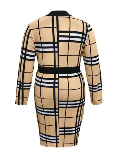 Plus Size Plaid V-Neck Long Sleeve Wrap Dress | Sugarz Chique Boutique