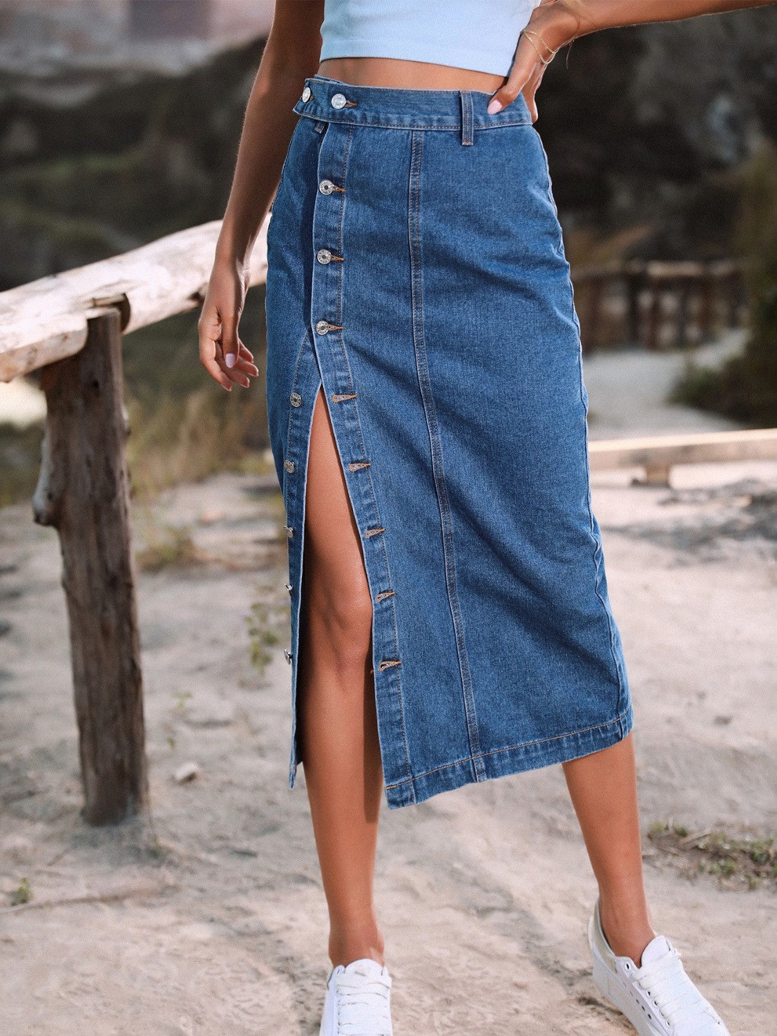 Button Down Denim Skirt | Sugarz Chique Boutique