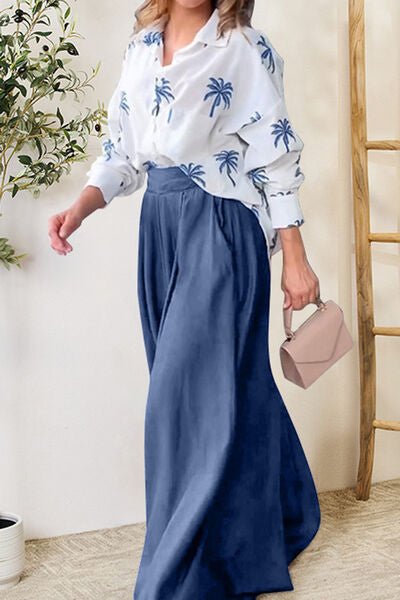 Pocketed Dropped Shoulder Shirt and Wide Leg Pants Set | Sugarz Chique Boutique