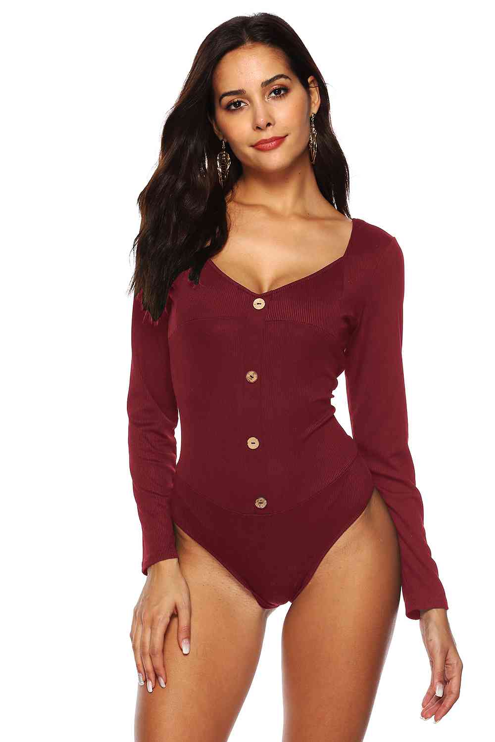 Button Detail Bodysuit | Sugarz Chique Boutique