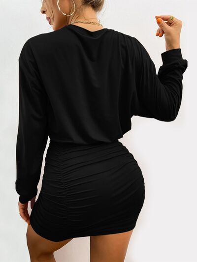 Ruched Long Sleeve Mini Wrap Dress | Sugarz Chique Boutique
