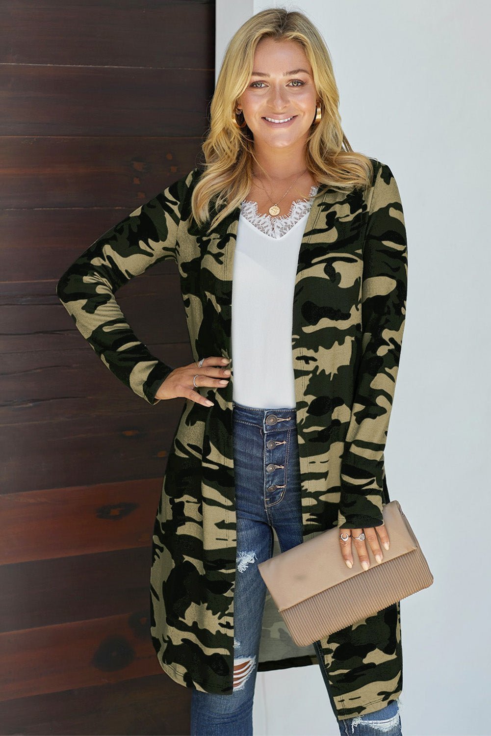 Double Take Printed Open Front Longline Cardigan | Sugarz Chique Boutique