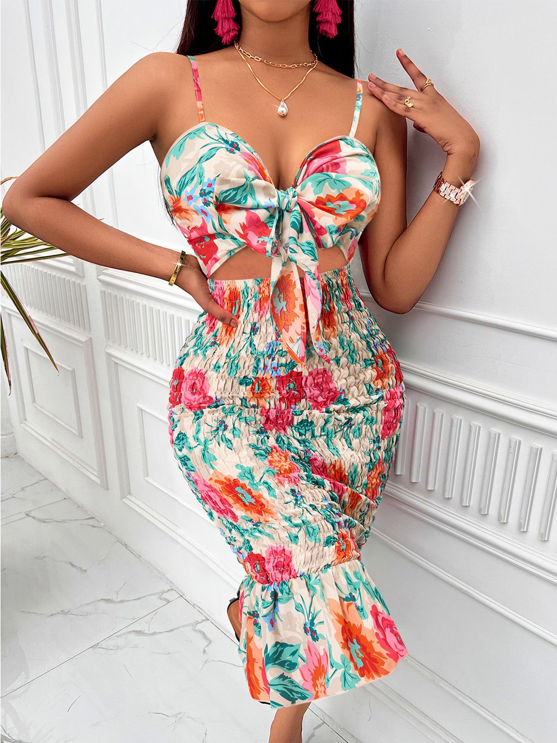Floral Sweetheart Neck Cutout Dress | Sugarz Chique Boutique