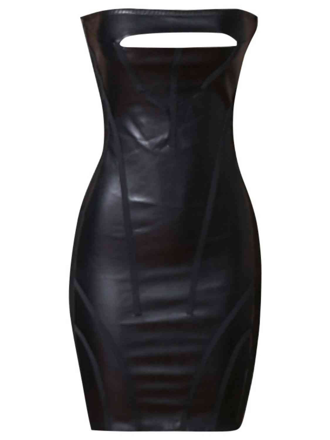 Faux Leather Cutout Strapless Bandage Dress | Sugarz Chique Boutique