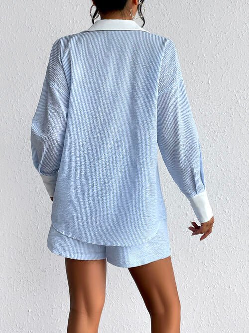 Texture Button Up Shirt and Shorts Set | Sugarz Chique Boutique
