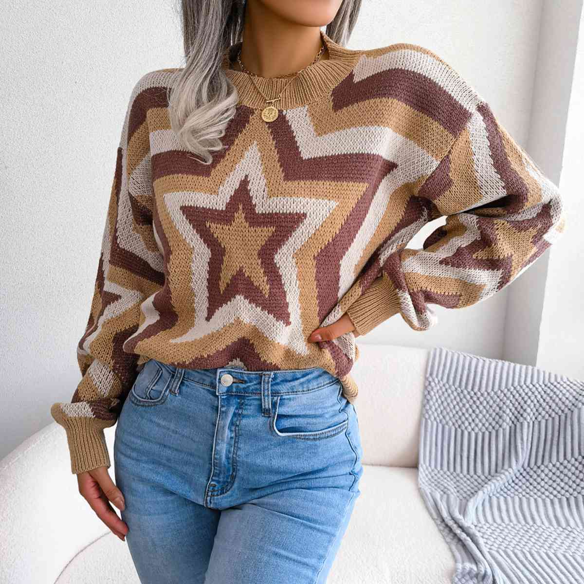 Star Round Neck Sweater | Sugarz Chique Boutique