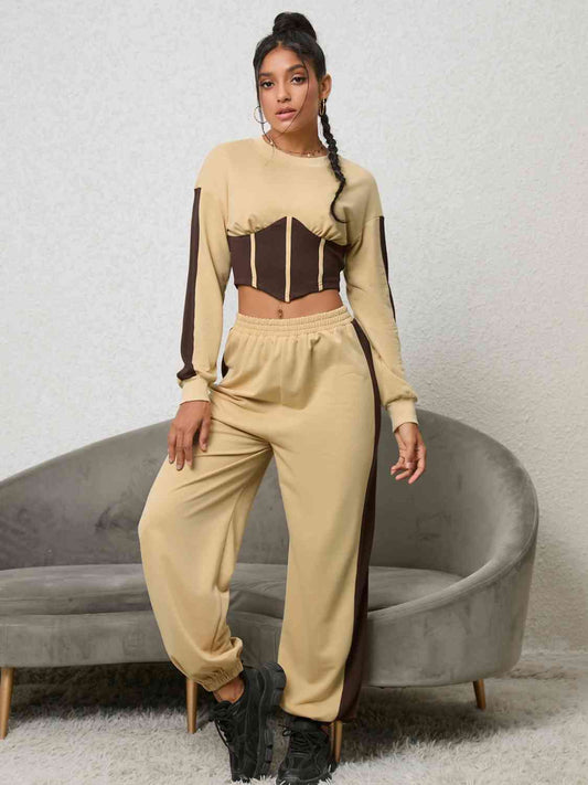 Contrast Sweatshirt and Sweatpants Set | Sugarz Chique Boutique