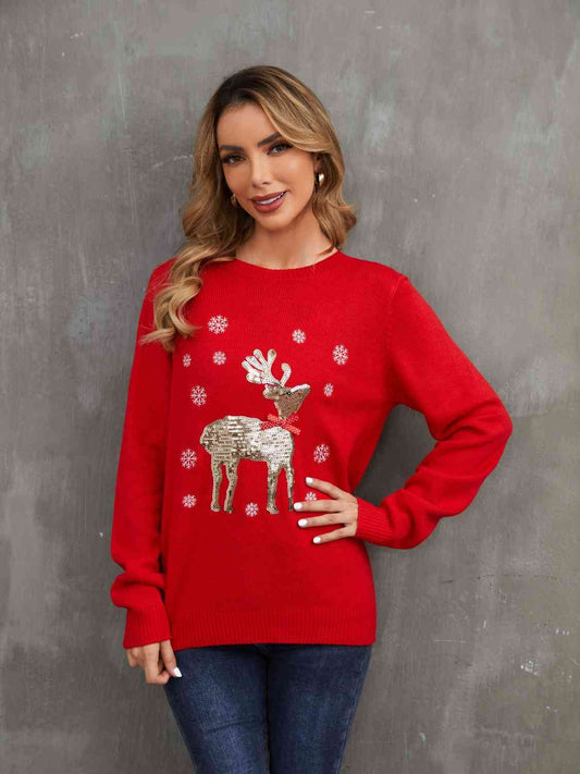 Sequin Reindeer Graphic Sweater | Sugarz Chique Boutique