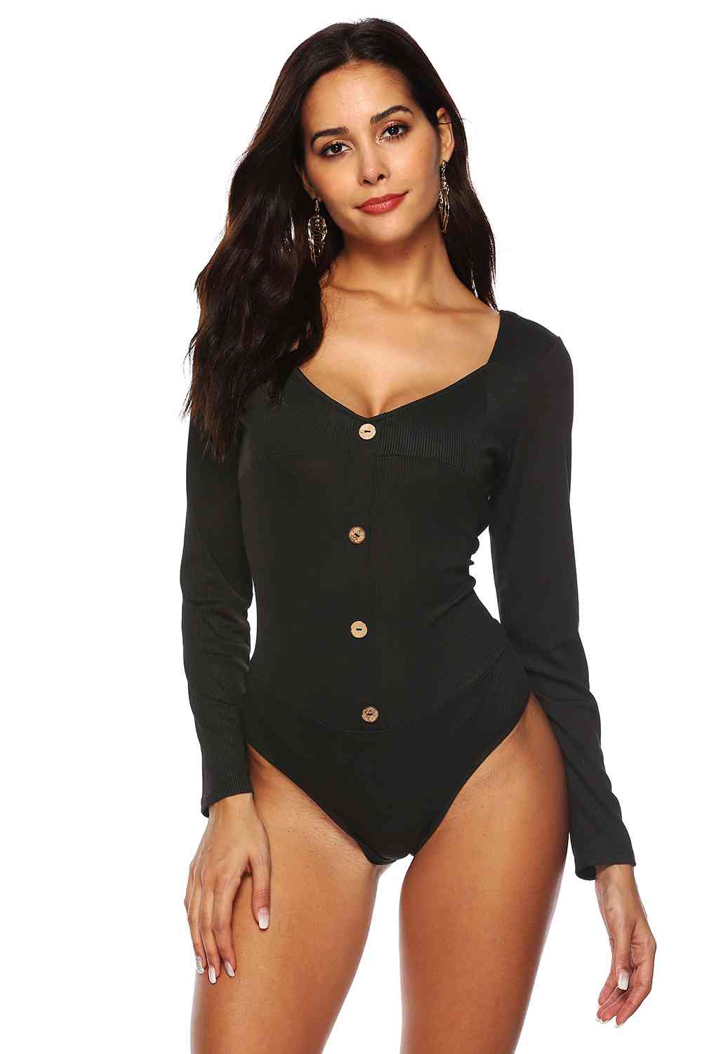 Button Detail Bodysuit | Sugarz Chique Boutique