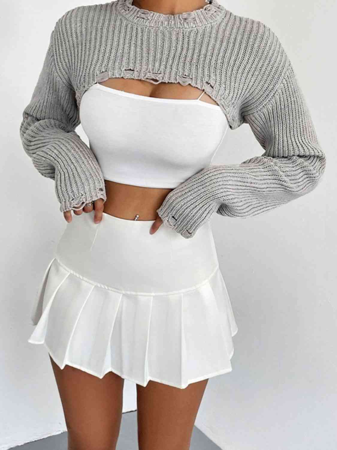Distressed Long Sleeve Cropped Sweater | Sugarz Chique Boutique