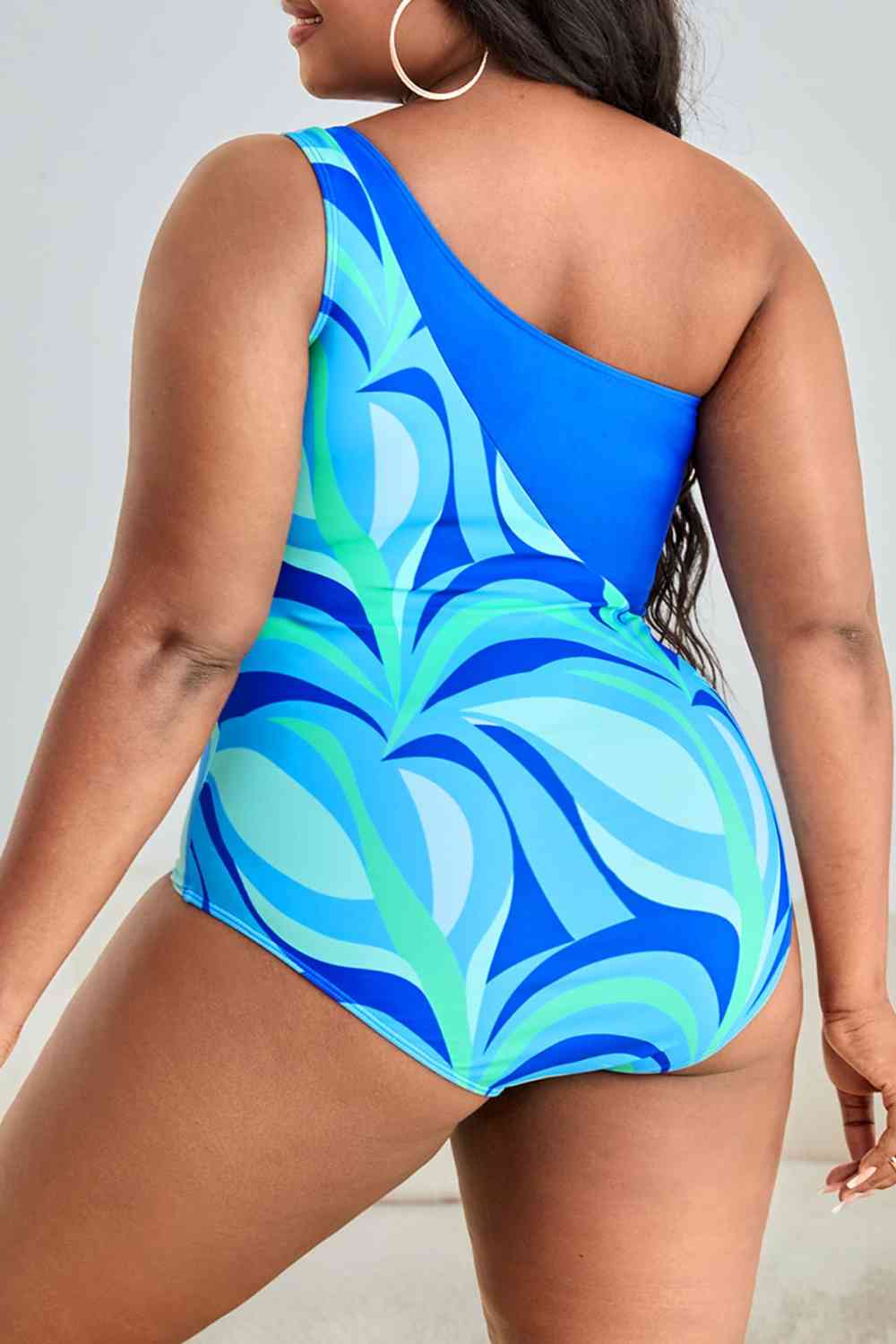 Plus Size Printed Ring Detail One-Shoulder One-Piece Swimsuit | Sugarz Chique Boutique