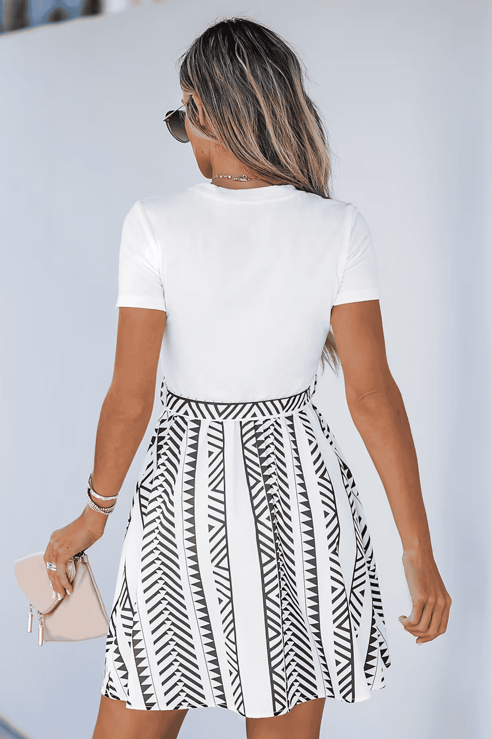 Round Neck Short Sleeve Printed Mini Dress | Sugarz Chique Boutique