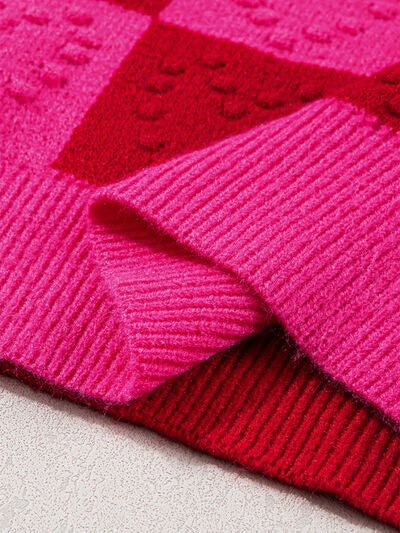 Plaid Heart Round Neck Sweater | Sugarz Chique Boutique