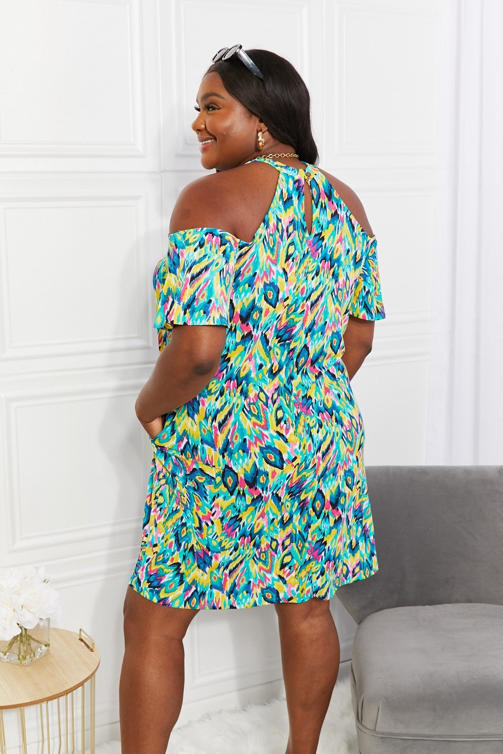 Sew In Love Full Size Perfect Paradise Printed Cold-Shoulder Dress | Sugarz Chique Boutique