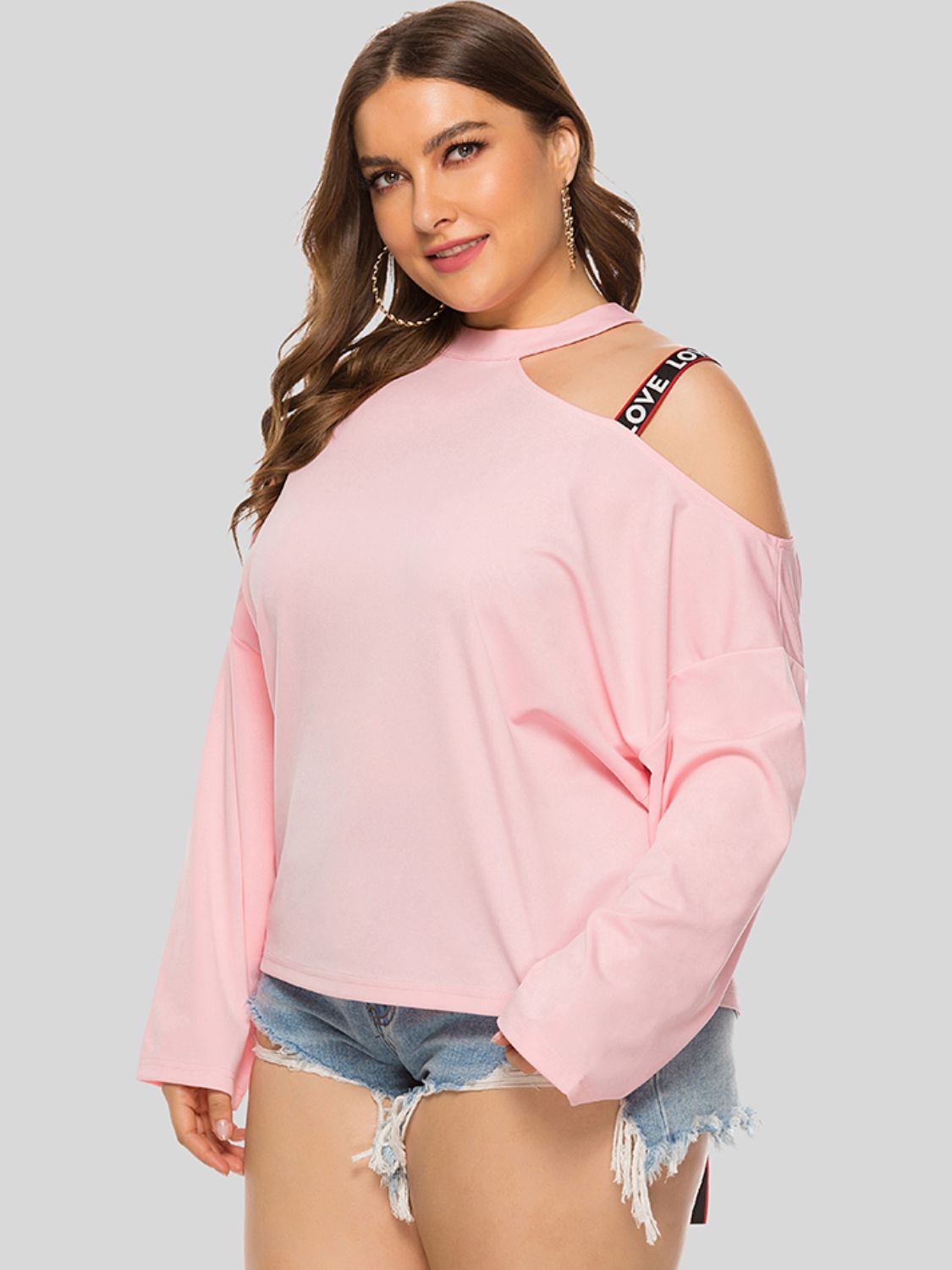 Plus Size Cold-Shoulder Round Neck Blouse | Sugarz Chique Boutique