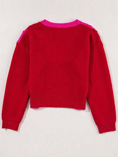 Plaid Heart Round Neck Sweater | Sugarz Chique Boutique