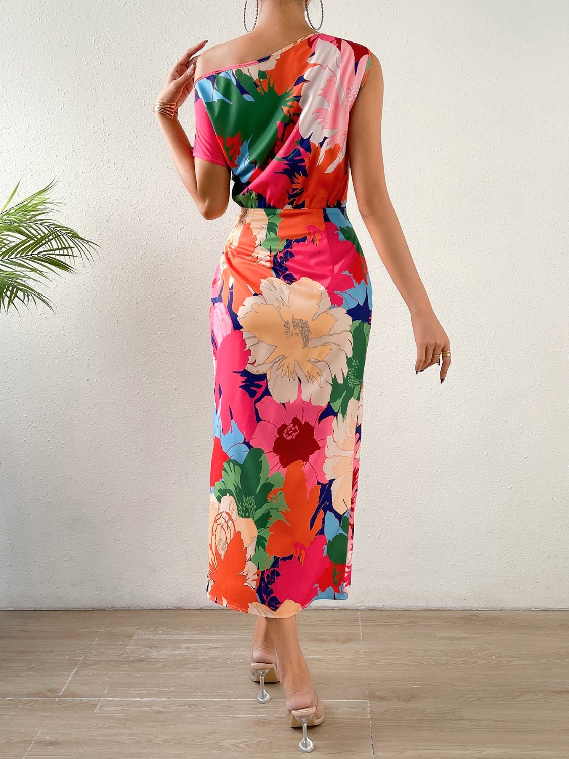 Slit Printed Single Shoulder Dress | Sugarz Chique Boutique