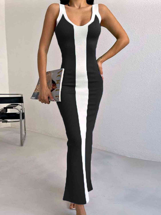 Contrast Wide Strap Slit Midi Dress | Sugarz Chique Boutique