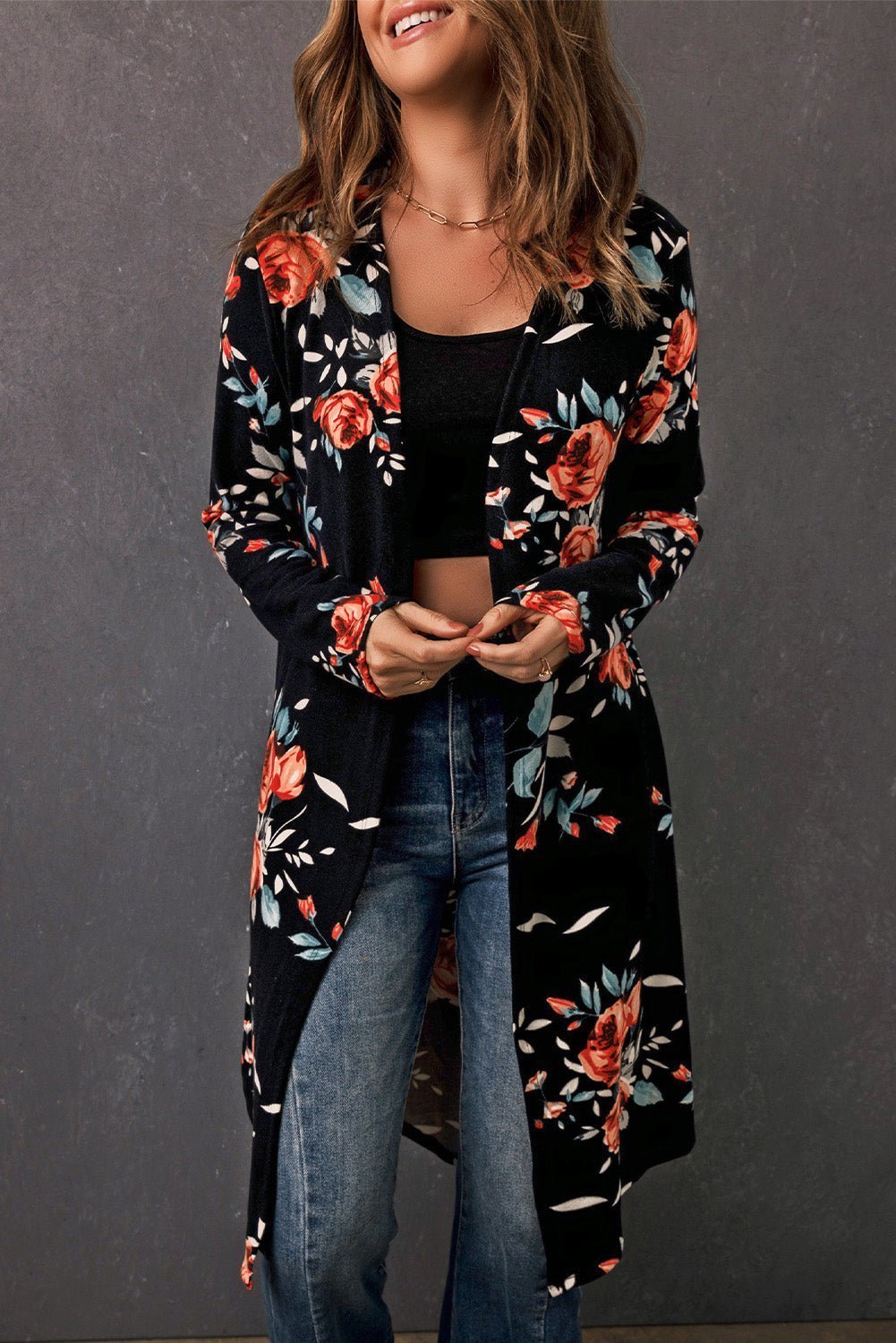 Double Take Printed Open Front Longline Cardigan | Sugarz Chique Boutique