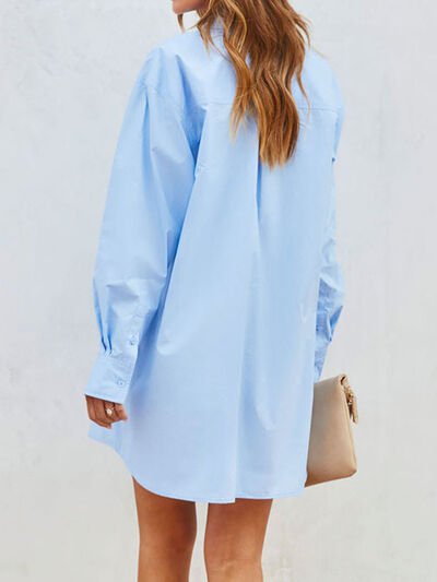 Button Up Long Sleeve Mini Shirt Dress | Sugarz Chique Boutique