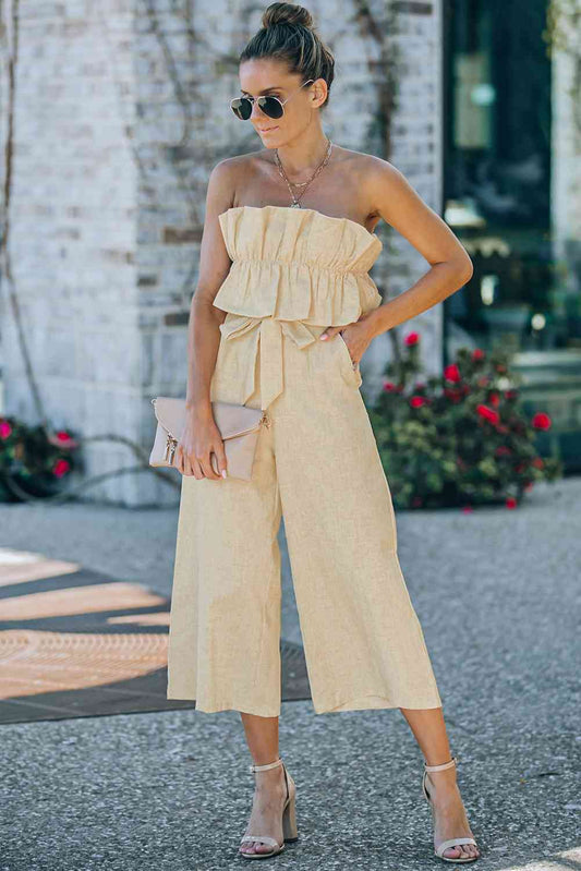 Ruffled Strapless Wide Leg Jumpsuit | Sugarz Chique Boutique