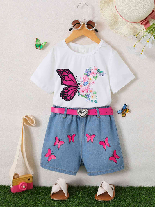Butterfly Graphic Top and Belted Denim Shorts Set | Sugarz Chique Boutique