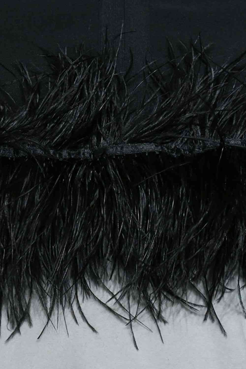 Spaghetti Strap Feather Trim Bodycon Dress | Sugarz Chique Boutique