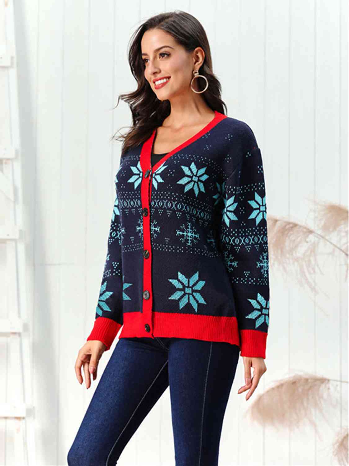 Snowflake Pattern Button Down Cardigan | Sugarz Chique Boutique